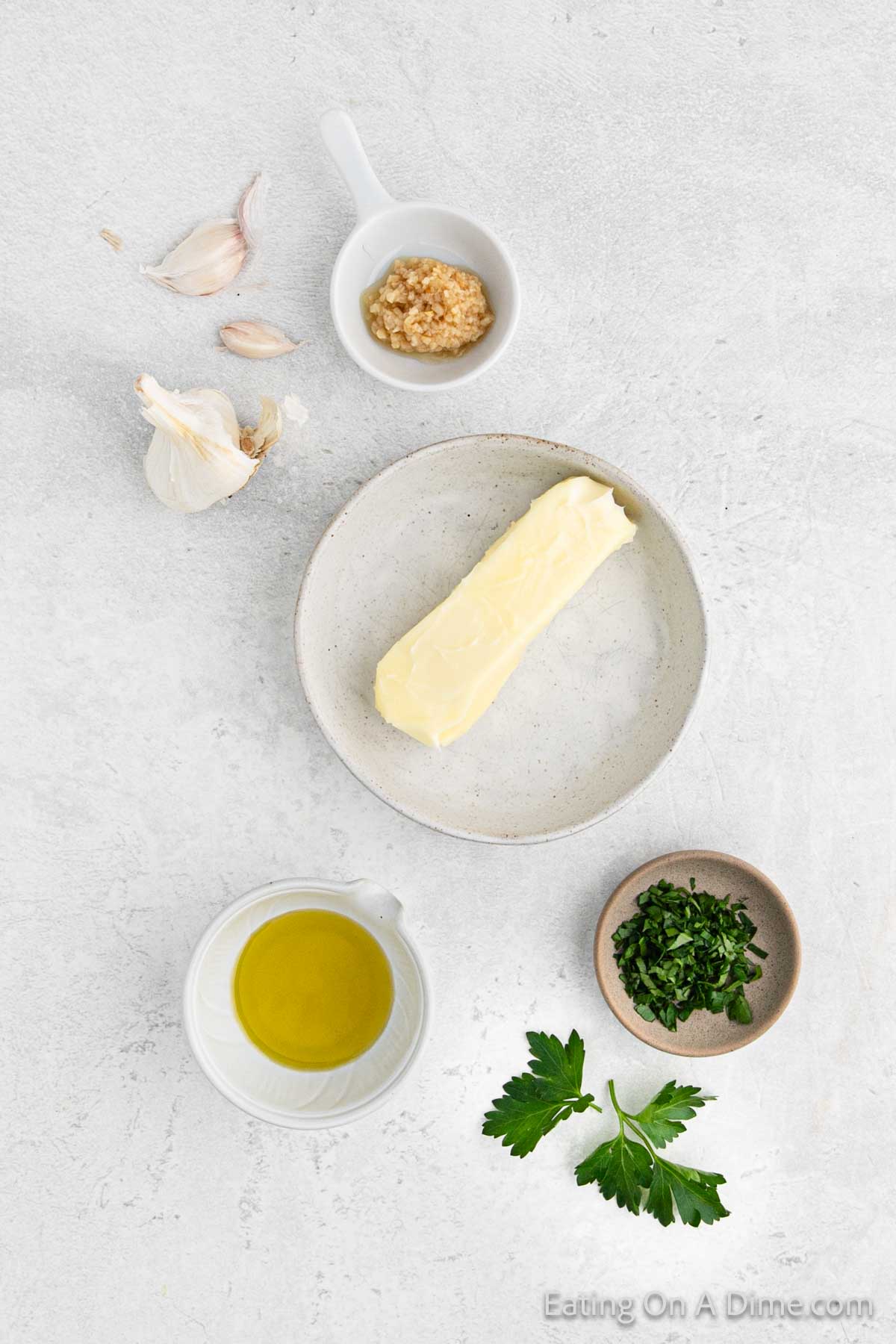 Garlic Butter Ingredients - salted butter, olive oil, garlic, parsley