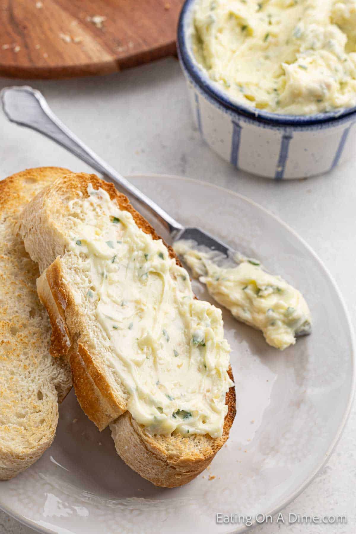 Garlic butter on a slice of bread