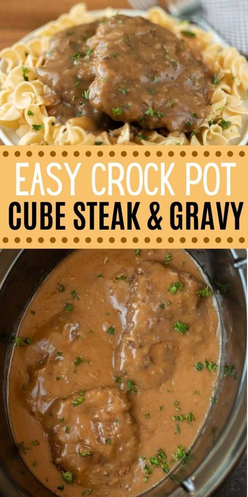 Crock Pot Cube Steak and Gravy is comfort food at its best. The gravy combined with the tender meat make the best Crock Pot Cubed Steak with Gravy. Everyone loves this slow cooker easy steak recipe with gravy! #eatingonadime #steakrecipes #crockpotrecipes #slowcookerrecipes