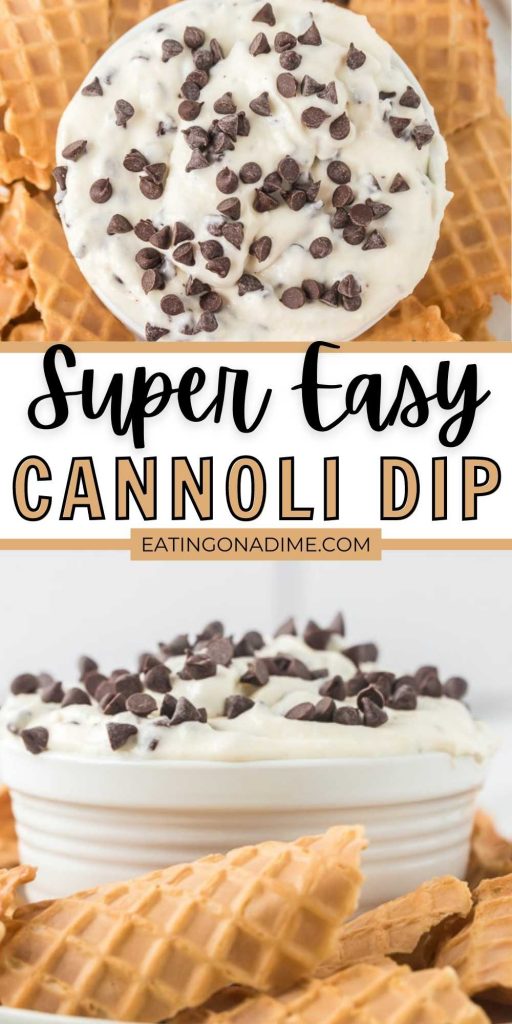 This is the best dip recipe with cream cheese and ricotta. This Easy Cannoli Dip Recipe tastes like traditional cannolis without all the hard work!  You’ll love this easy dessert dip recipe.  #eatingonadime #dessertdiprecipes #cannolirecipes 
