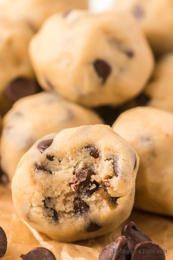 up close photo of several cookie dough bite