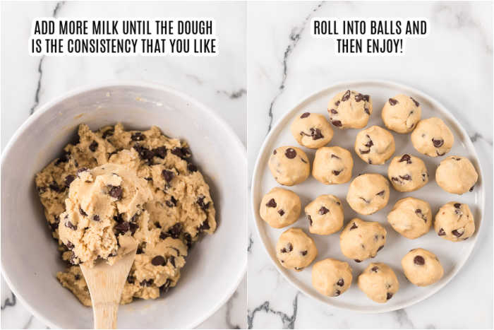 2 pictures of making the dough and rolling into balls.