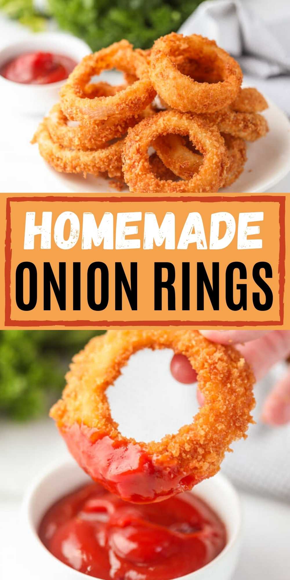 Homemade Fried Onion Rings will be a huge hit appetizer that you will want to make again and again! These homemade onion rings with an easy batter are simple to make and delicious too! You will love this easy onion ring recipe! #eatingonadime #appetizerrecipes #homemadeonionrings 
