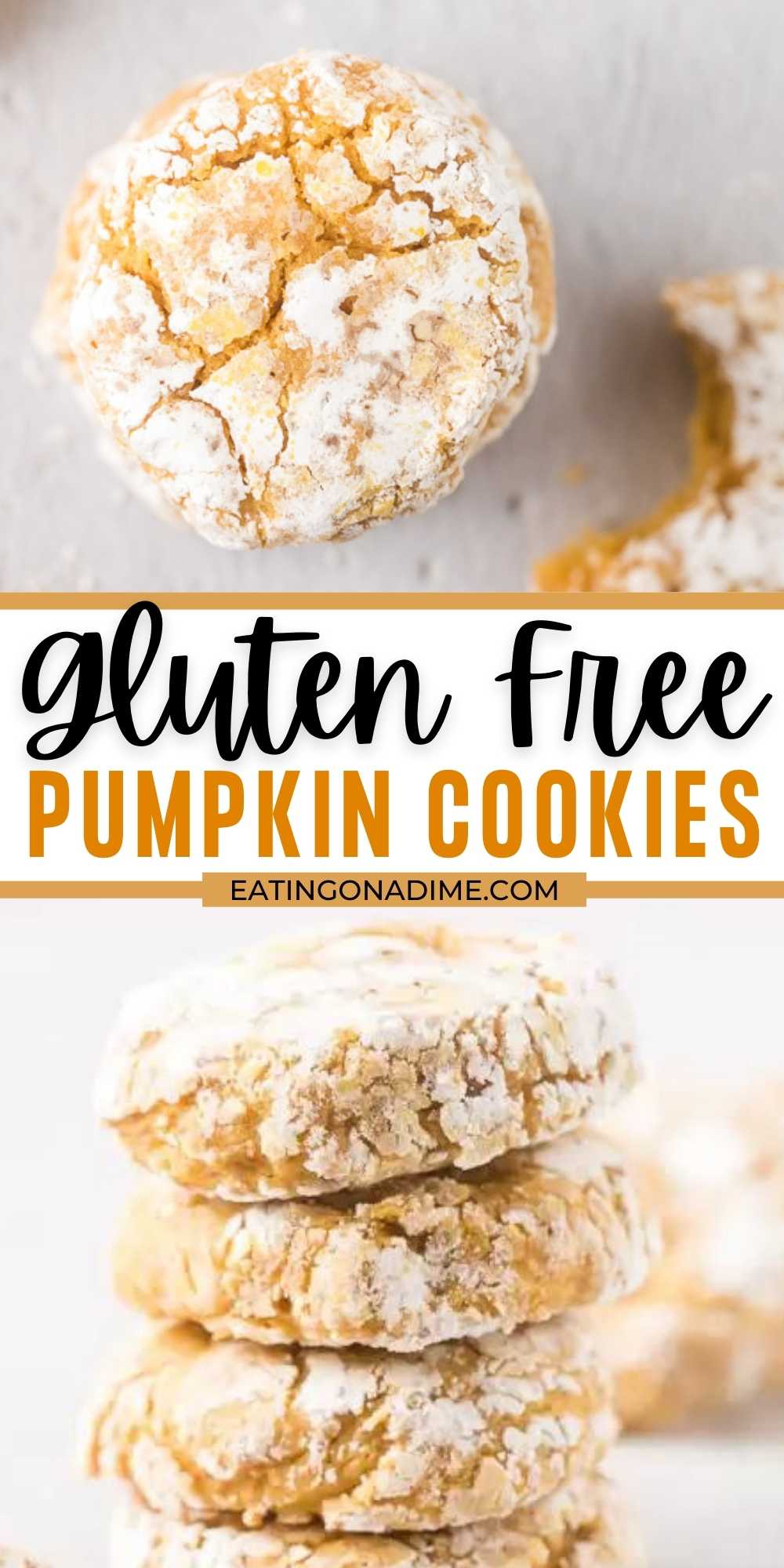 Get all the instructions here for gluten free pumpkin cookies recipe. They are so good that no one will notice it doesn't include gluten. So easy! These cookies are chewy, moist and the best fall gluten free dessert recipe. #eatingonadime #cookierecipes #glutenfreerecipes #pumpkinrecips 
