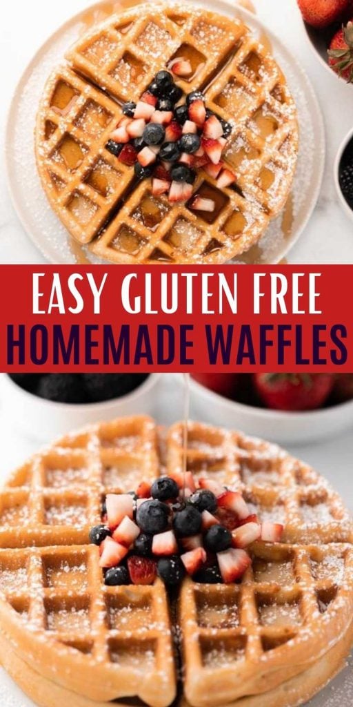 Learn how to make the fluffiest Gluten free waffles that your kids will love! Crispy on the outside and fluffy on the inside. You will love this gluten free waffles recipe.  They are easy to make and tastes amazing too! These can also be easily made dairy free too!  #eatingonadime #glutenfreerecipes #breakfastrecipes 
