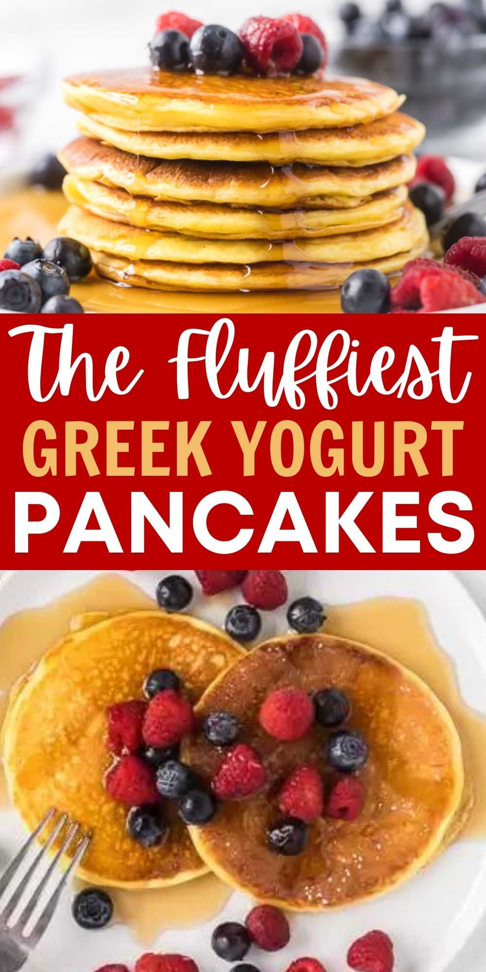 Needing an easy breakfast idea? You are going to love these easy greek  yogurt pancakes recipe. They are easy to make, healthy and have high protein.  Plus they’re fluffy too!  Everyone will love these greek yogurt pancakes!  #eatingonadime #breakfastrecipes #highproteinrecipes #pancakerecipes 