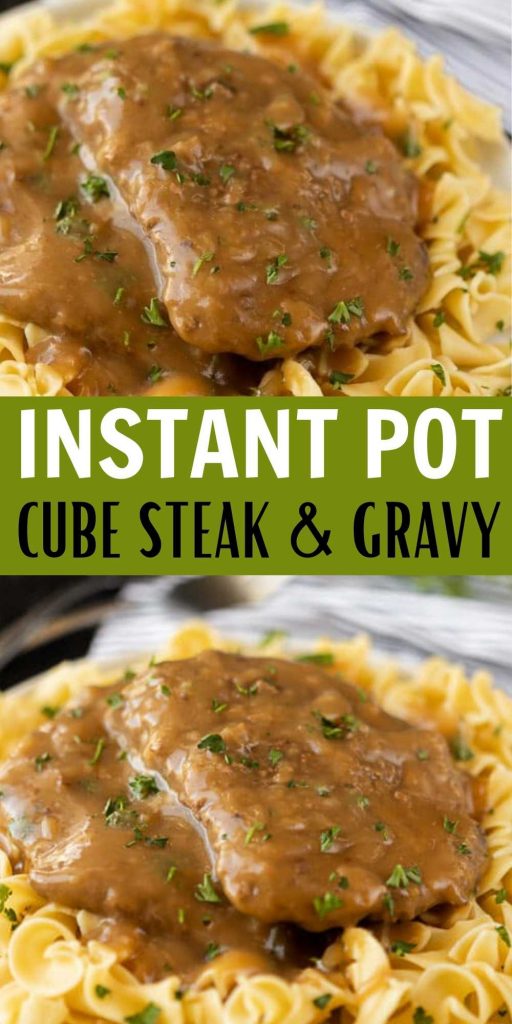 This Instant Pot Cube Steak and Gravy is tender and easy to make thanks to the Instant Pot! This Pressure Cooker Cube Steak recipe with cream of mushroom soup is easy and delicious too!  Everyone loves this classic cube steak and gravy recipe.  #eatingonadime #instantpotrecipes #pressurecookerrecipes #cubesteakrecipes #beefrecipes 
