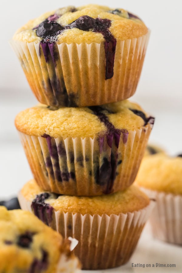 Blueberry muffins stacked