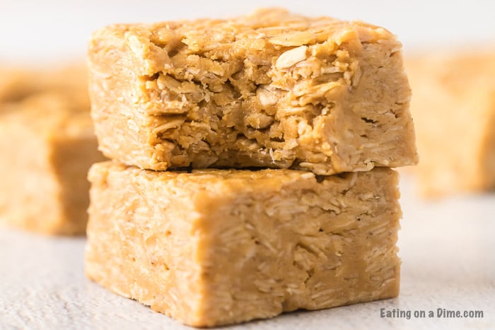 Close up image of Peanut Butter Oats stacked. 