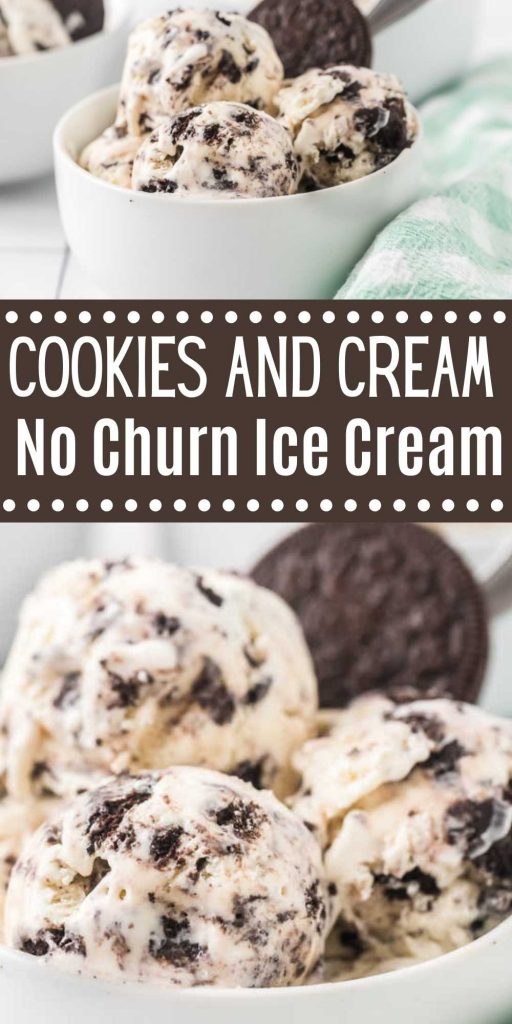 Delicious cookies and cream no churn ice cream with no eggs is easy to make and delicious too! You are going to love homemade cookies and cream ice cream recipe that is only 4 ingredients and the easiest ice cream recipe.  #eatingonadime #icecreamrecipes #oreorecipes #easydessertrecipes 
