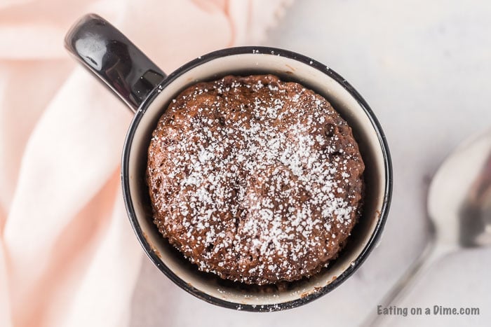 Overhead shot of mug cake. 