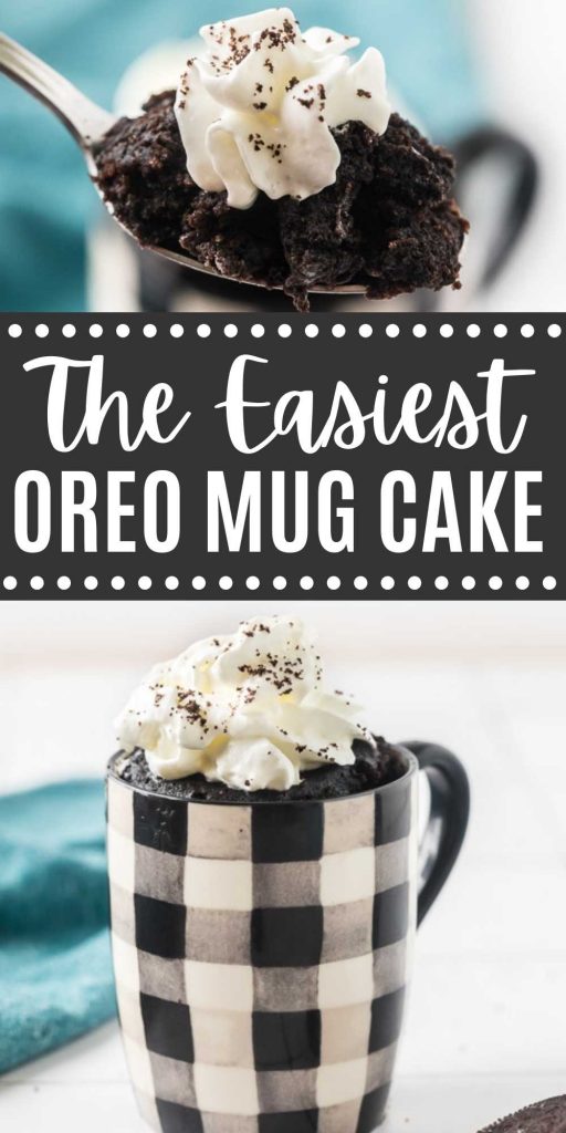 This is the easiest Oreo Mug cake that is made with only 2 ingredients - Oreos and milk!  This Oreo mug cake is easy to make in the microwave and in just minutes!  This is the best Oreo mug cake recipe for one.  You’ll love this homemade mug cake.  #eatingonadime #oreodesserts #mugcakerecipes #cakerecipes 