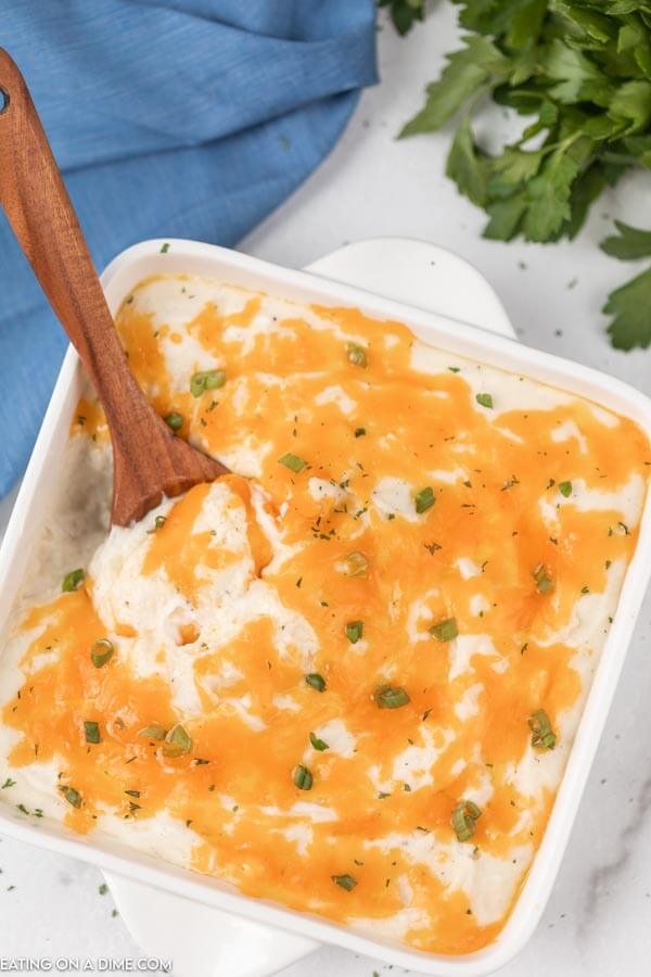 casserole dish with cheesy potatoes 