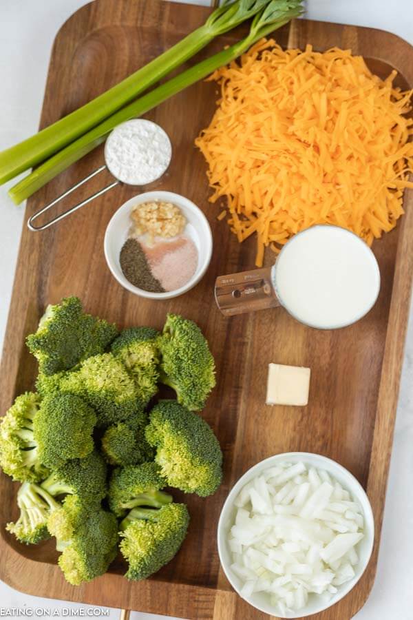 ingredients for recipe: celery, cheese, broccoli, onion, seasoning