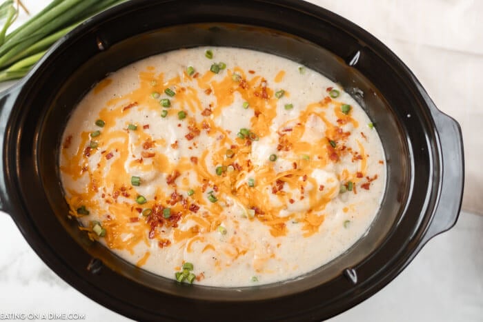 Crock pot of potato soup. 