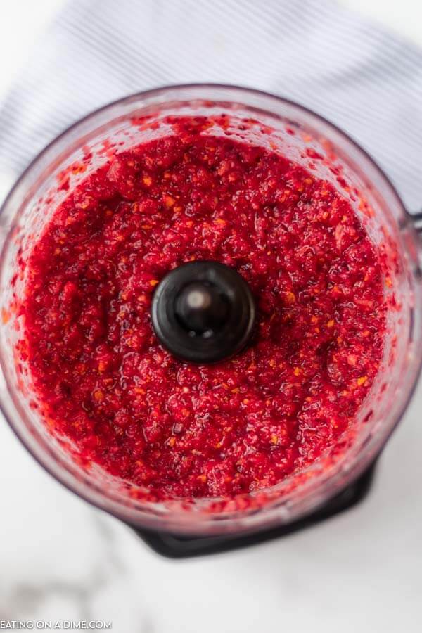 Close up image cranberry relish in food processor