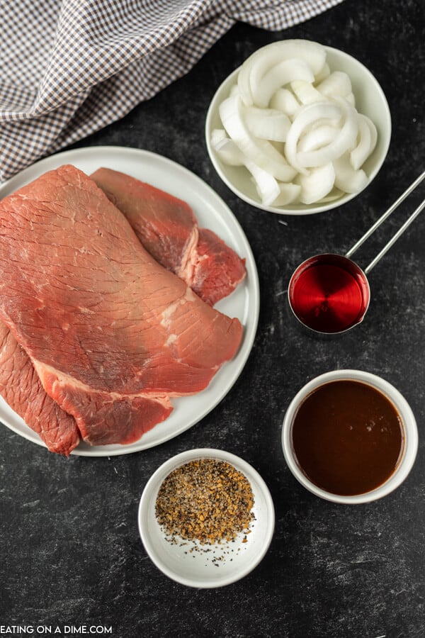 ingredients for recipe: steak, vinegar, onion, A1, seasoning