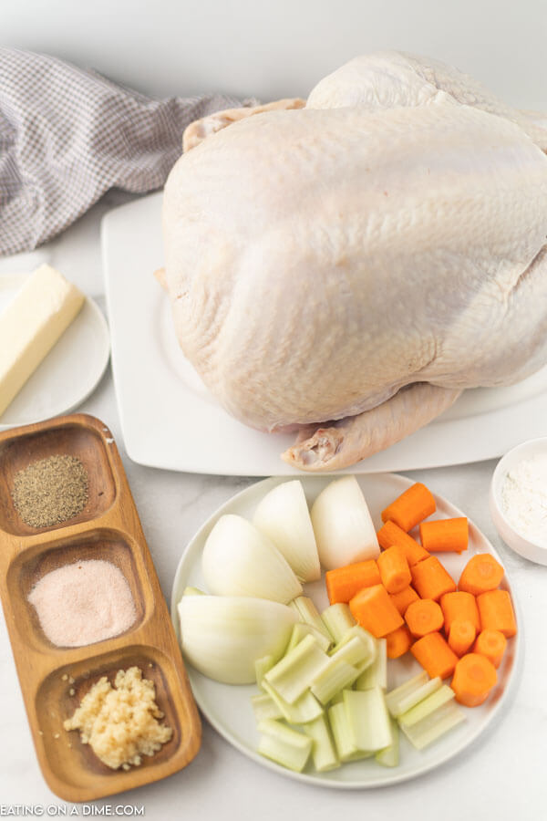 ingredients for recipe: turkey, vegetables, seasonings, butter