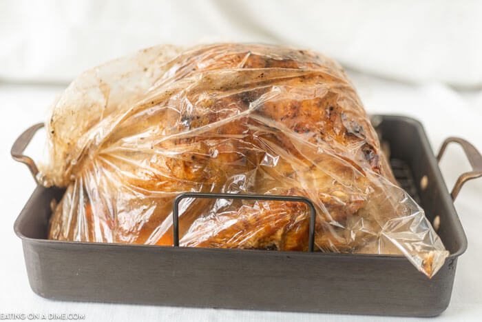 turkey in oven bag in roasting pan