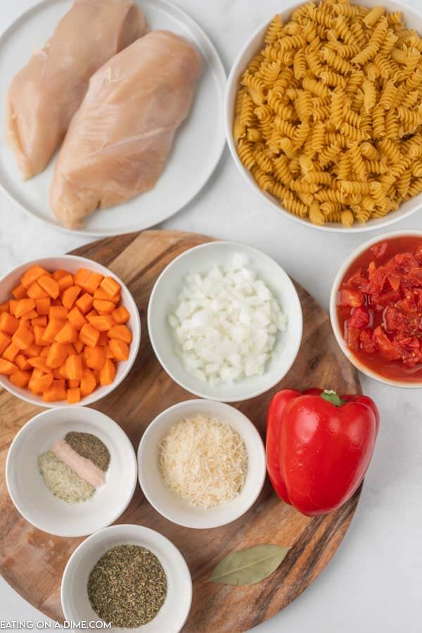 Close up image of ingredients for Italian Chicken Soup. 