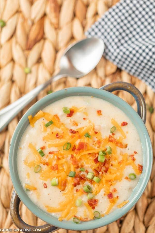 potato soup with toppings.