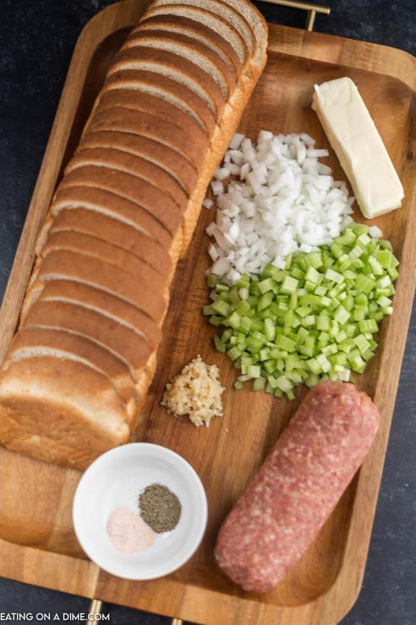 Ingredients needed for recipe: bread, butter, celery, onion, sausage, seasoning