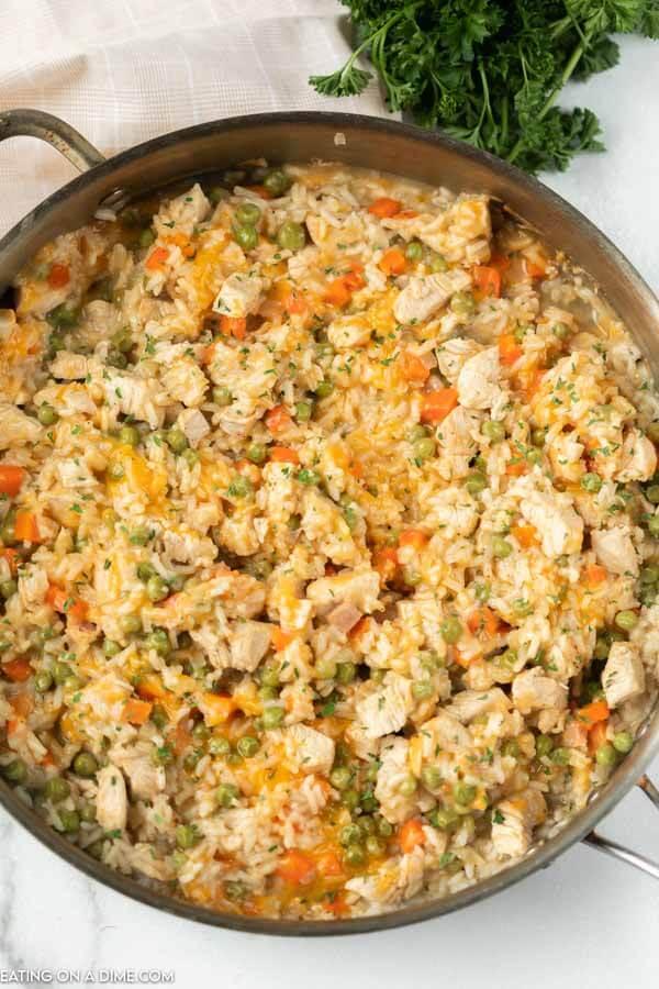 Skillet of easy chicken and rice. 