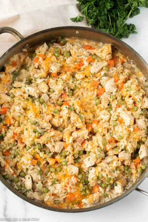 Skillet of easy chicken and rice. 