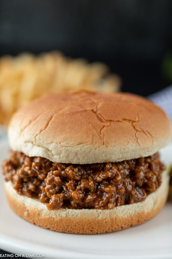 Close up image of sloppy joes on a bun.