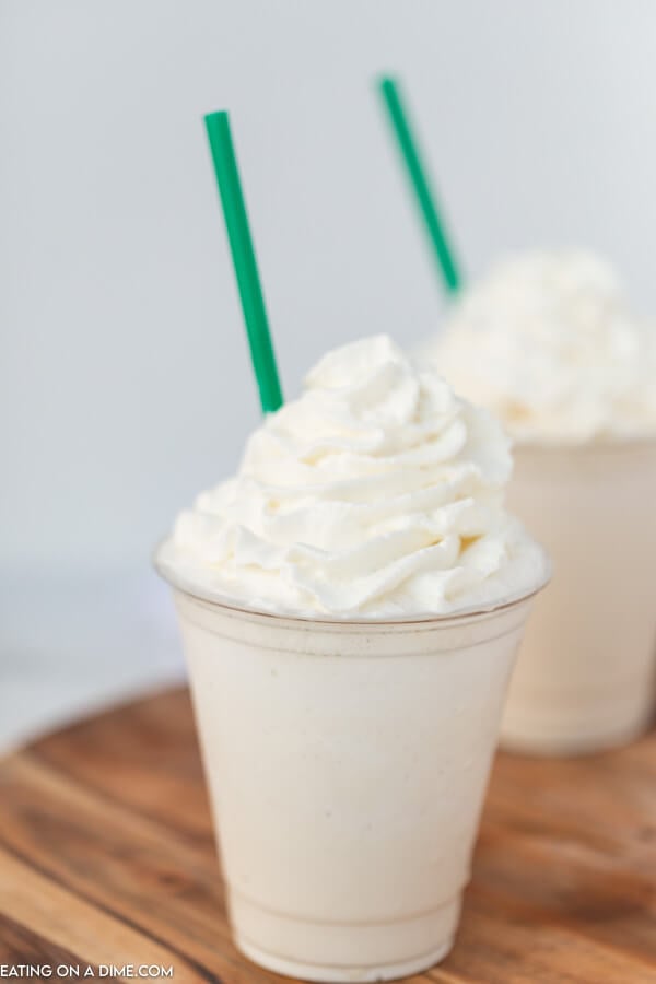 Starbucks Vanilla Bean Frappe in a cup with straw