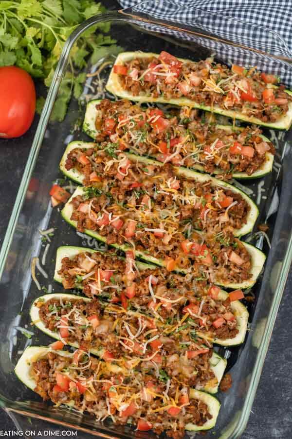 zucchini boats in baking dish