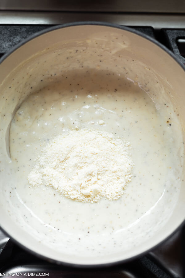 Flour added to butter in pan.