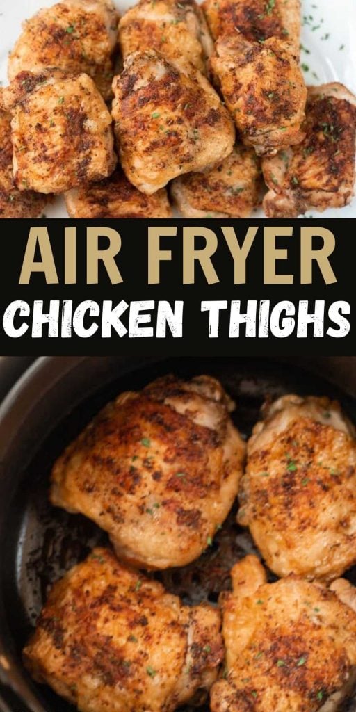 These skin on, bone-in air fryer chicken thighs are crispy and super easy to make in under 30 minutes! Looking for easy weeknight dinner ideas? Try this air fryer chicken thighs recipe that are keto and low carb.  Air fryer chicken thighs makes these taste crispy but they’re still healthy too!  This one is of my favorite chicken thighs recipes! #eatingonadime #chickenthighsrecipes #airfryerrecipes #chickenrecipes #ketorecipes #lowcarbrecipes 
