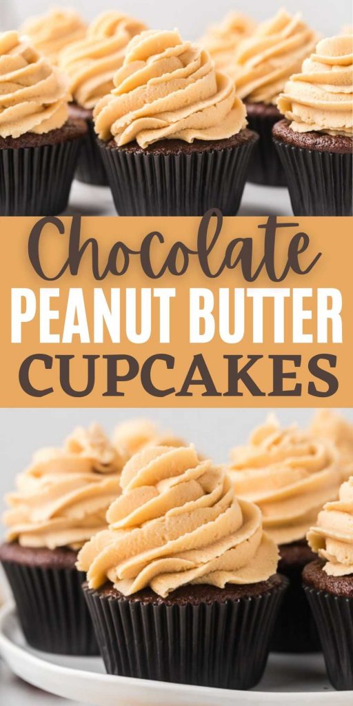 You have to try these easy chocolate peanut butter cupcakes! They are homemade and they taste amazing! Make these chocolate peanut butter cupcakes recipe today!  #eatingonadime #cupcakerecipes #peanutbutterrecipes #dessertrecipes 
