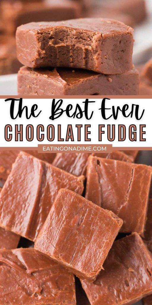 This simple chocolate fudge is the best fudge recipe. This decadent fudge is easy to make in only a few minutes. This easy homemade fudge is perfect for the holidays and every loves it! #eatingonadime #fudgerecipes #candy #dessertrecipes #Christmasrecipes
