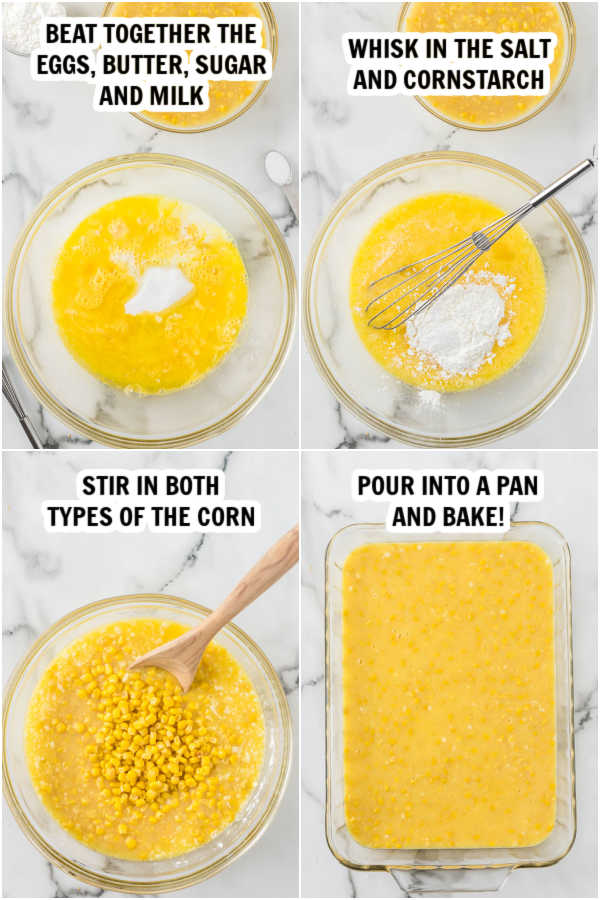 Process of making corn pudding and baking. 