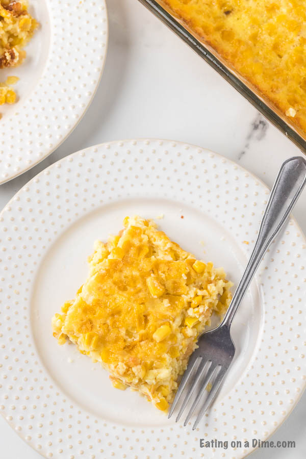 Corn Pudding on a plate. 