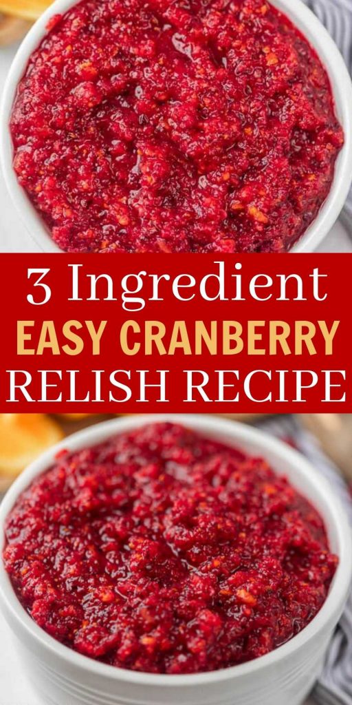 This Easy Cranberry Orange Relish has become a family favorite! It only has 3 ingredients, so it’s super simple to make in no time at all! This cranberry relish recipe is perfect for Thanksgiving & Christmas! Everyone loves it!  #eatingonadime #cranberryrecipes #sidedishes #holidayrecipes 
