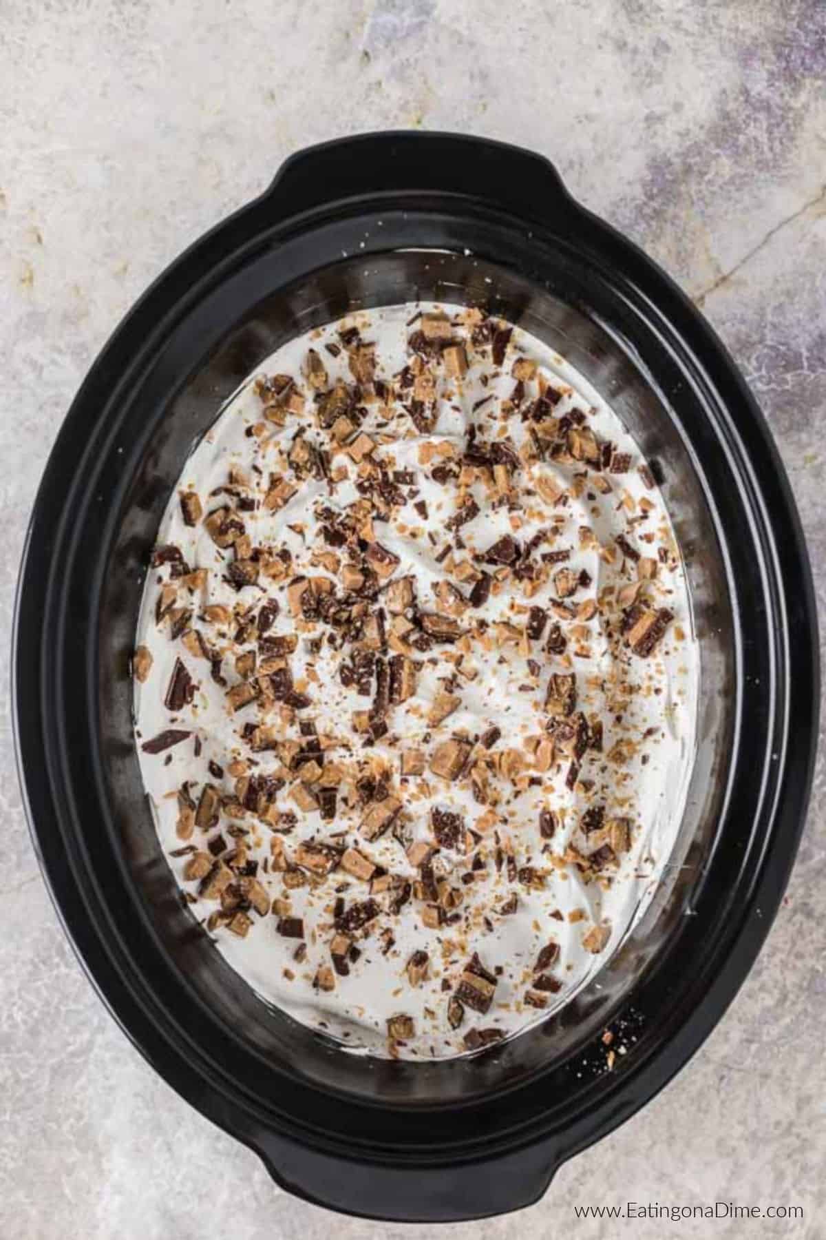 Ready to serve cake in the crockpot.