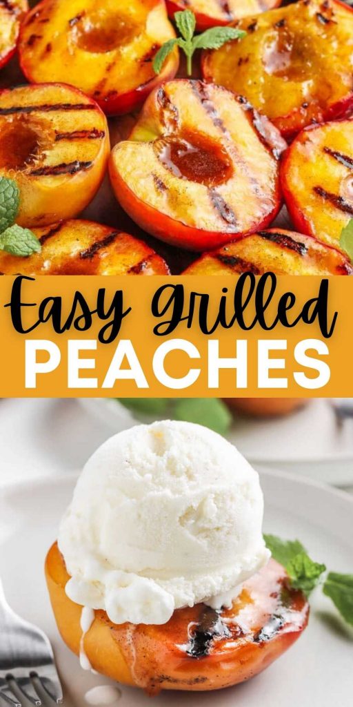 These Grilled Peaches with Cinnamon are a delicious, healthier dessert. With just 5 ingredients, you can have this dish ready in minutes! I love grilled peaches with ice cream or with caramel sauce! Everyone loves these easy grilling recipe.  #eatingonadime #grilledpeaches #grillingrecipes #easydessertrecipes 
