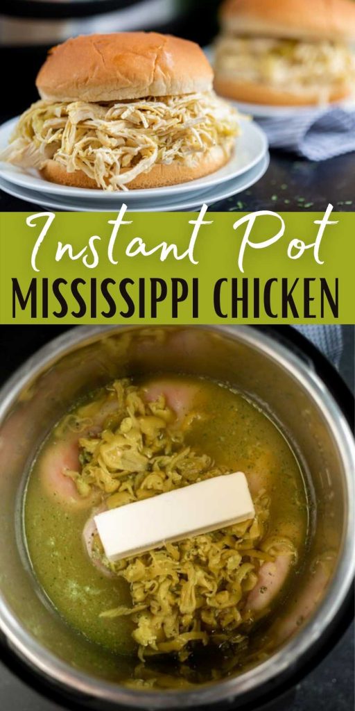 Everyone loves this easy Instant Pot Mississippi Chicken Recipe. The Pressure Cooker makes this an easy and delicious meal anytime of the week! This recipe is easy to throw together with just 5 ingredients and can be made with chicken breasts or chicken thighs! #eatingonadime #chickenrecipes #instantpotrecipes #pressurecookerrecipes #mississippichicken
