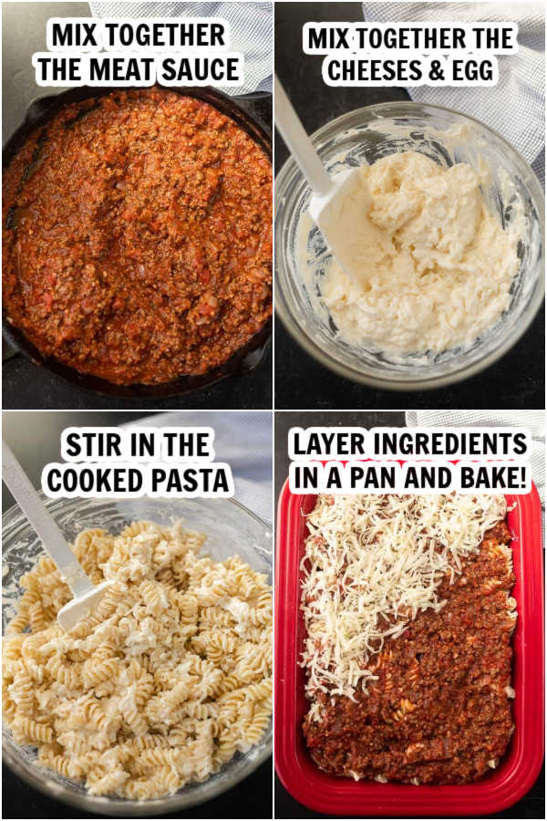 Process photos showing how to make this easy Lasagna Casserole 