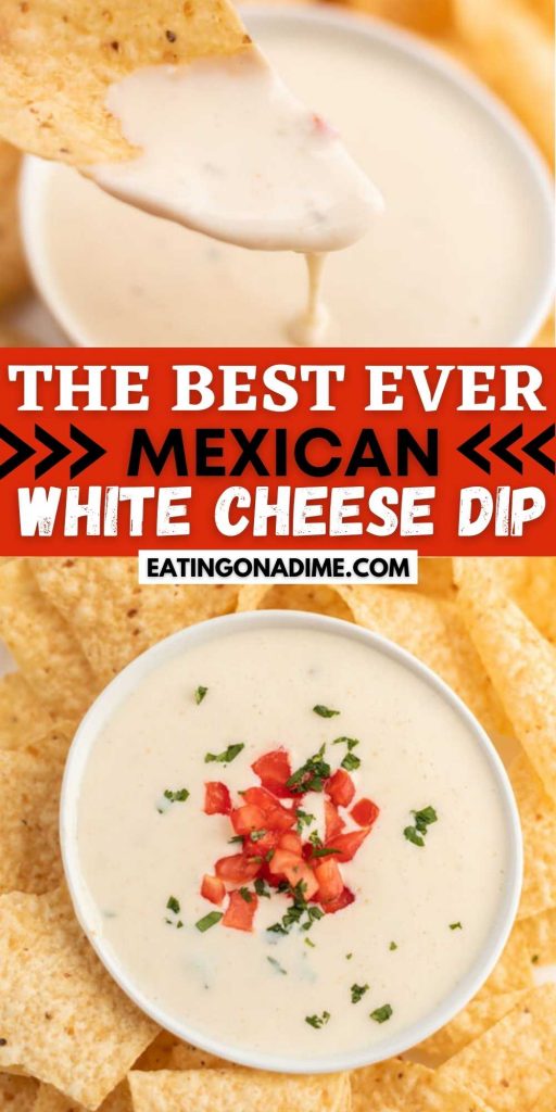 Best Mexican White Cheese Dip. Authentic queso dip that tastes like Mexican Restaurants white sauce recipe. Your entire family is going to love this authentic queso blanco recipe. This is one of my favorite cheese dip recipes. #eatingonadime #mexicanrecipes #diprecipes #cheesediprecipes #quesorecipes  
