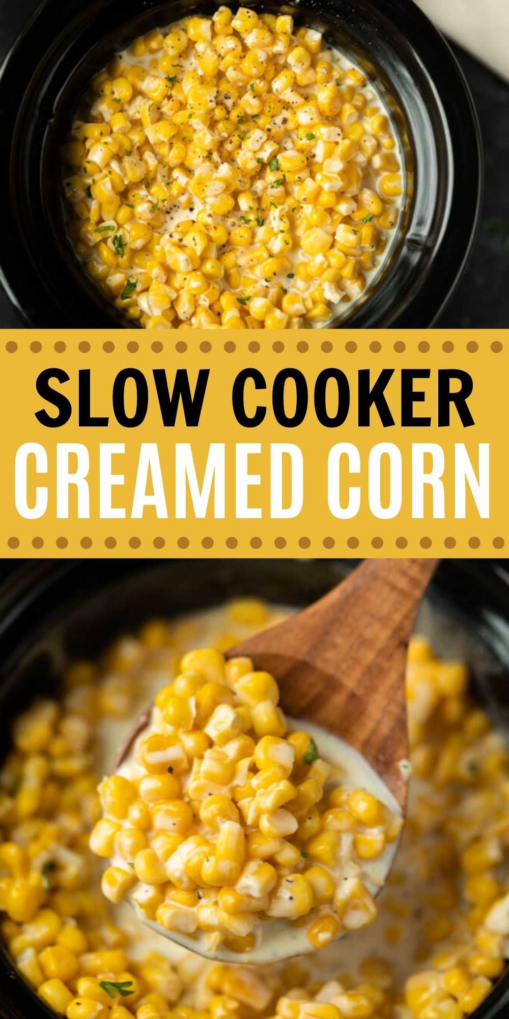 Creamed corn is easy to make in a slow cooker. This Slow Cooker creamed corn recipe is easy to make and delicious too! Crock Pot Creamed Corn is a simple side dish that is perfect for any occasion or holiday.  This is one of my favorite easy side dish recipes! #eatingonadime #creamedcorn #holidayrecipes #cornrecipes #crockpotrecipes #slowcookerrecipes 
