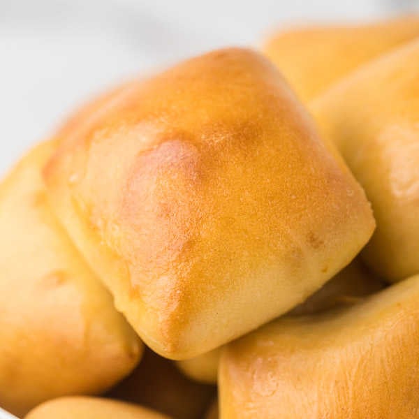 Up close picture of rolls stacked together. 