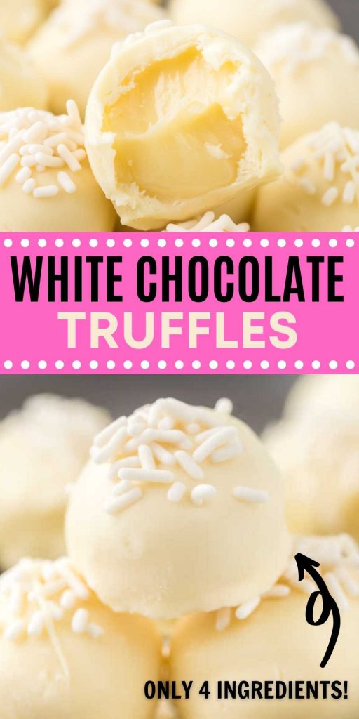 Try this easy White Chocolate Truffles Recipe! White Chocolate Balls Recipe is so easy to make with only 4 ingredients. Everyone will love these white chocolate balls. You’ll love how easy and delicious these are to make! #eatingonadime #easydessertrecipes #whitechocolaterecipes 
