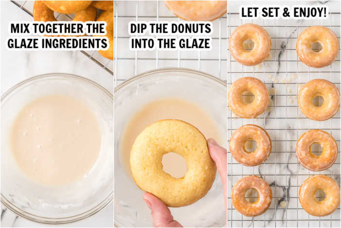 Close up image of the process of glazing the donut. 