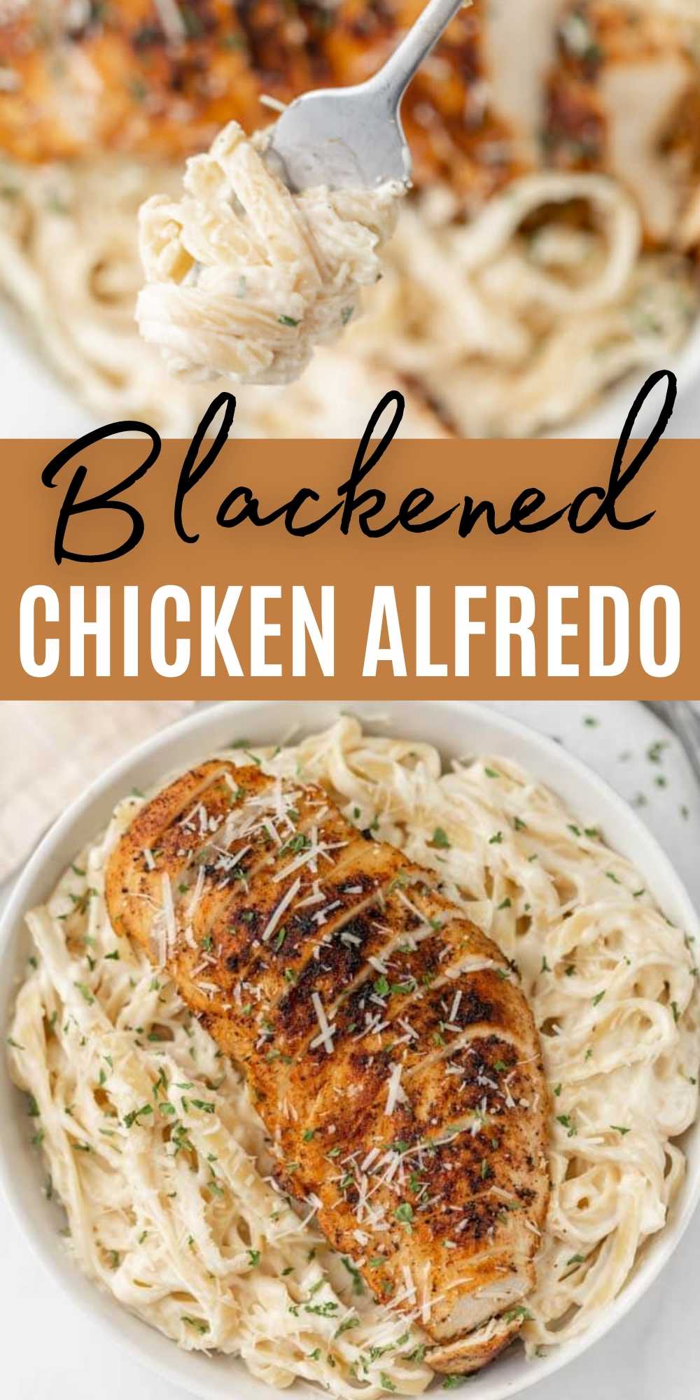 This quick Blackened Chicken Alfredo is easy to make in under 30 minutes! Cajun spice rubbed chicken and creamy pasta combined together make this delicious blackened chicken Alfredo pasta recipe! Everyone loves this easy pasta recipe!  #eatingonadime #blackenedrecipes #chickenrecipes #pastarecipes #easydinners 
