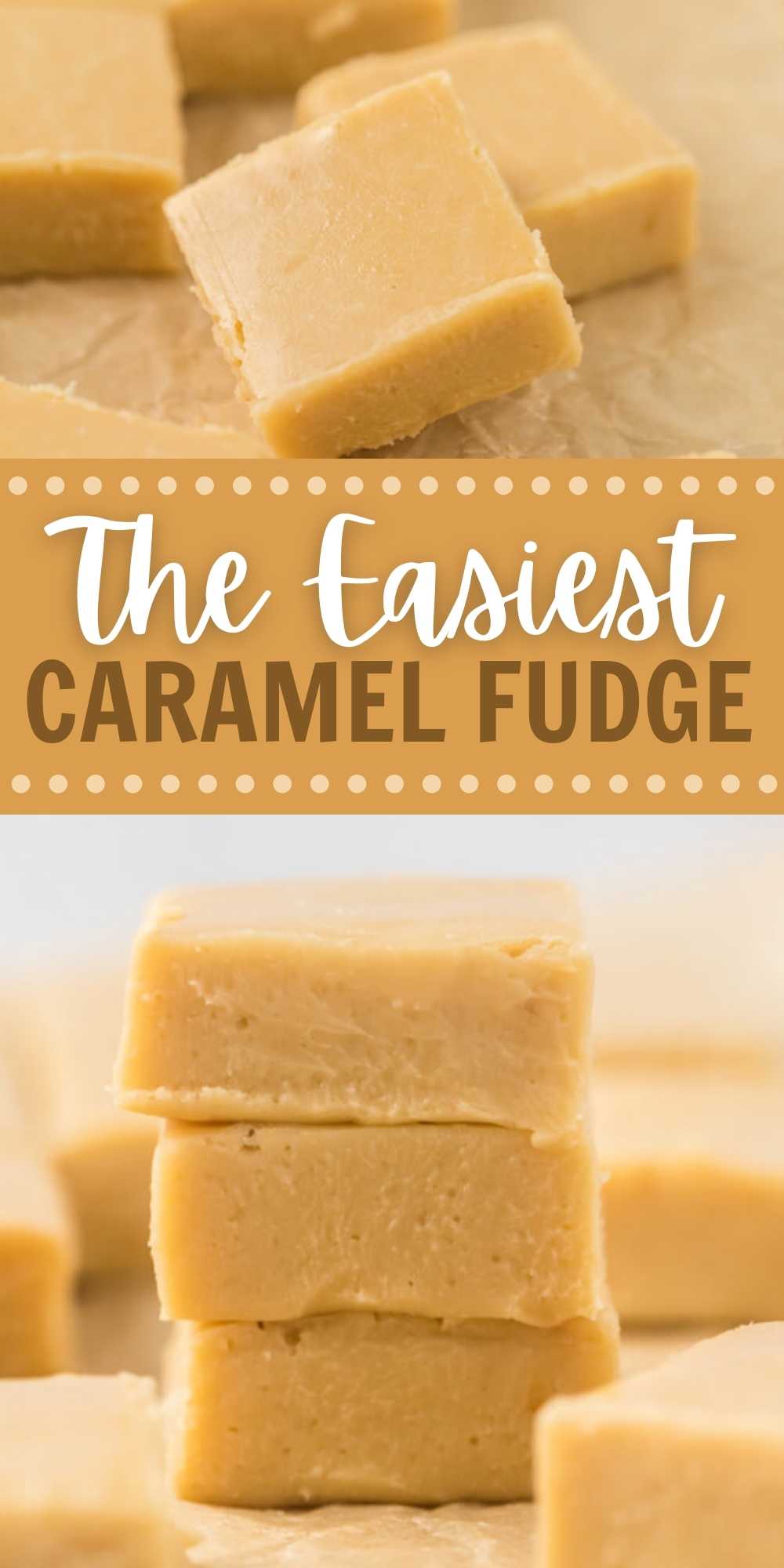 This simple to make caramel fudge recipe is sweet, creamy and a crowd pleaser. It's made with sweetened condensed milk - so there's no need for a candy thermometer! This caramel fudge is the perfect holiday dessert or gift idea! #eatingonadime #fudgerecipes #caramelrecipes #holidaydesserts 
