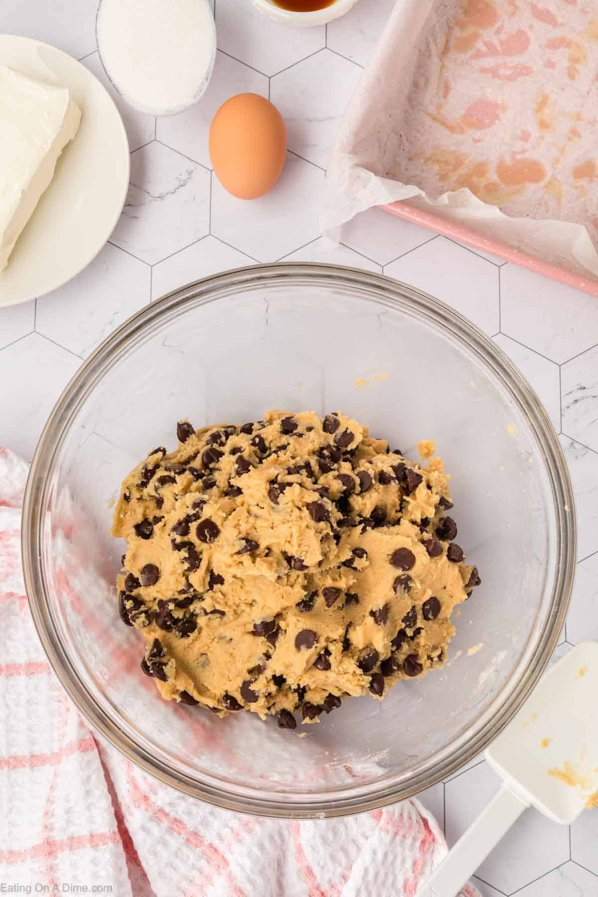 Combined chocolate cookie dough in a bowl
